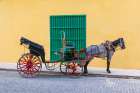 Cuba, Havana, Habana Vieja, horse drawn carriage. Art Print